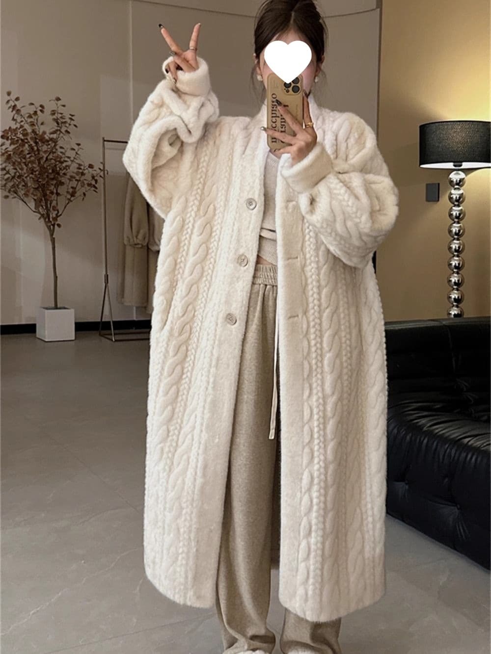 Eco-Friendly Fur Coat Autumn/Winter 2024 New Style Leather and Mink Fur Velvet Braided Long Cardigan for Women
