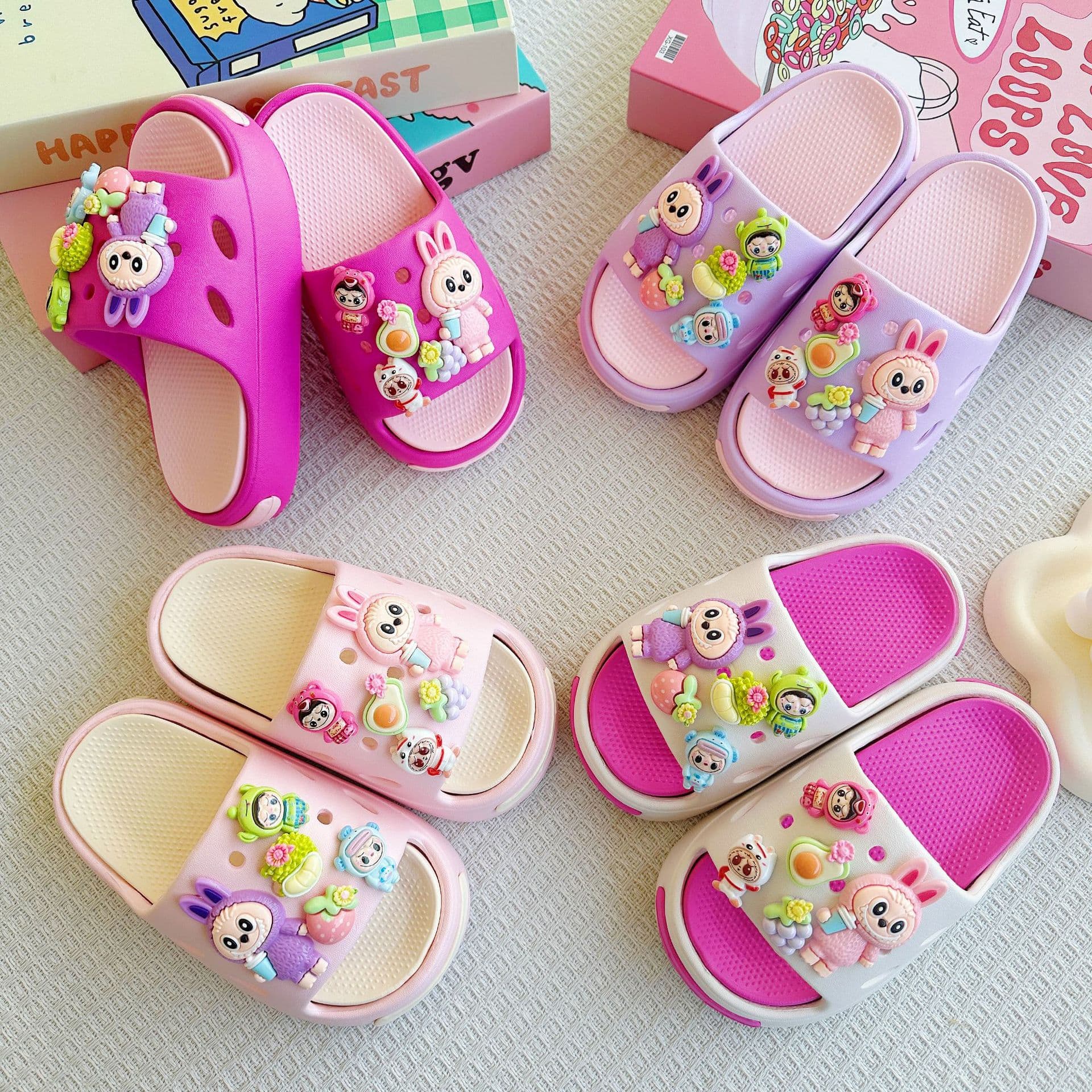 Cartoon Children's Indoor Outdoor Slip-resistant Soft-sole Summer Sandals Breathable Quick-dry Floral Design Kids Slippers