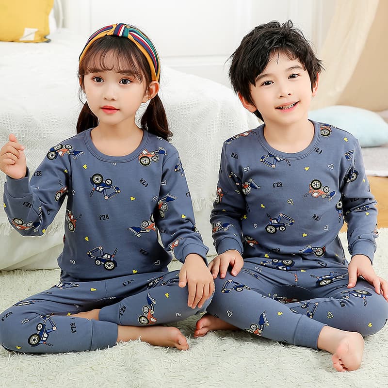 2026 Kids Pure Cotton Underwear Set Boys Girls Cartoon Autumn Thermal Top and Pants Pajama Homewear 2-Piece Set