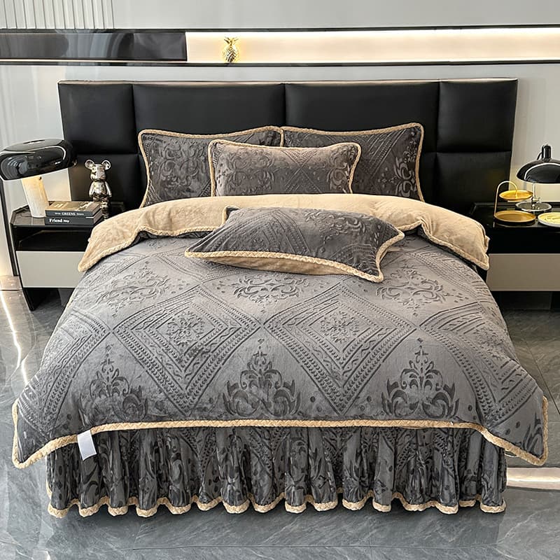 Cross-Border Winter Export Bedding Embossed A-Class Milk Velvet Four-Piece Set Bed Sheet Duvet Cover Bedsheets Home Textile Wholesale