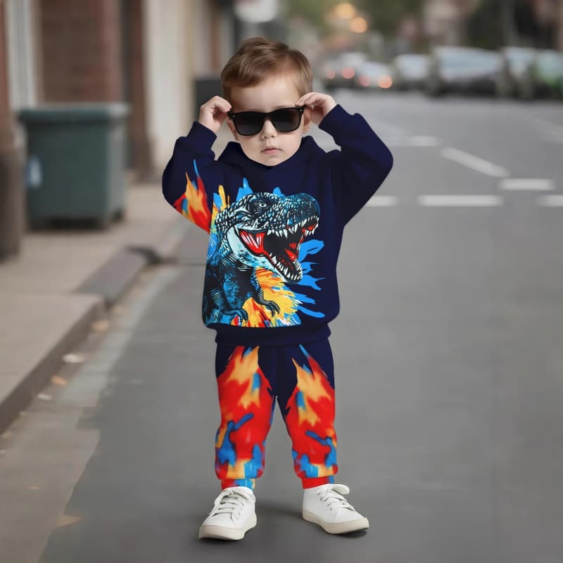 2025 spring and autumn fashion new boys' hooded sweatshirt and trousers two-piece set with trendy and cool prints