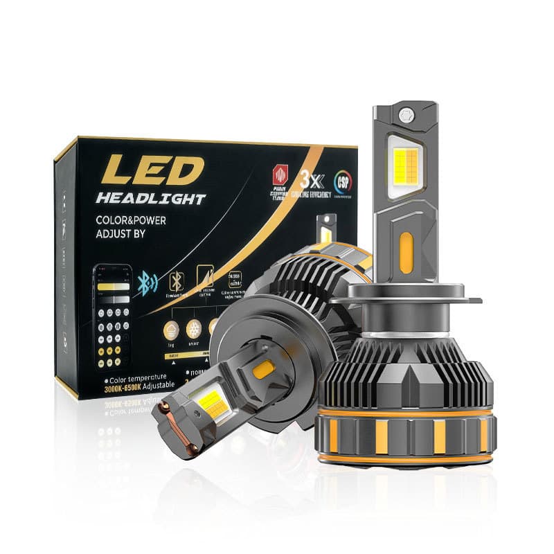 Cross-Border Hot Selling APP Three-Color Laser Car LED Headlight Four Copper Tubes 200W High Power Intelligent Decoding Headlight