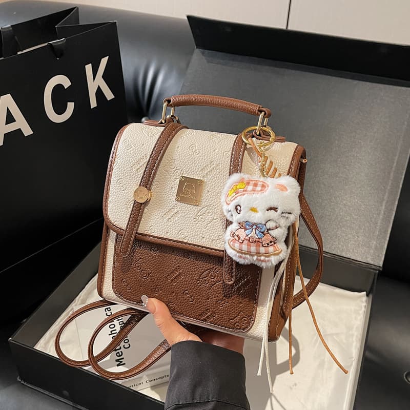 New stitching niche design embossed ladies kitten retro Korean style trendy handbag 2026 fashion backpack