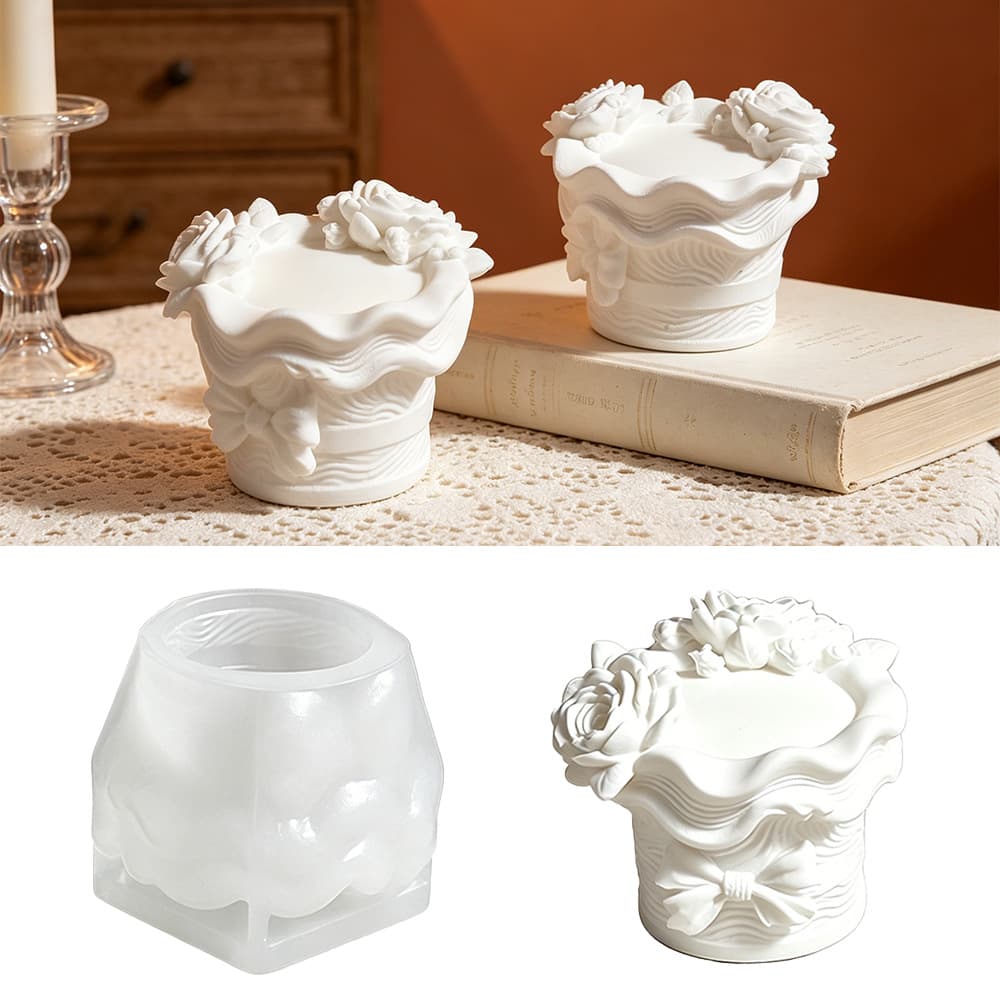 Bow Flower Basket Flower Column Candle Silicone Mold DIY Aromatherapy Plaster Flower Ornament Resin Mold