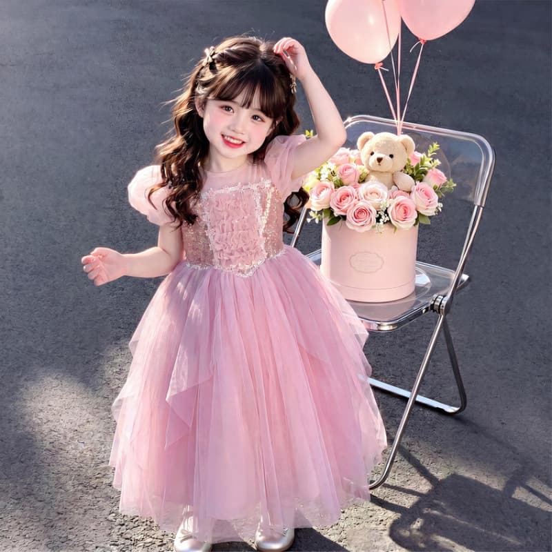 Girls Summer Dress Children's Puff Sleeve Princess Dress 2026 New Summer Baby Girl Super Beautiful Puff Dress