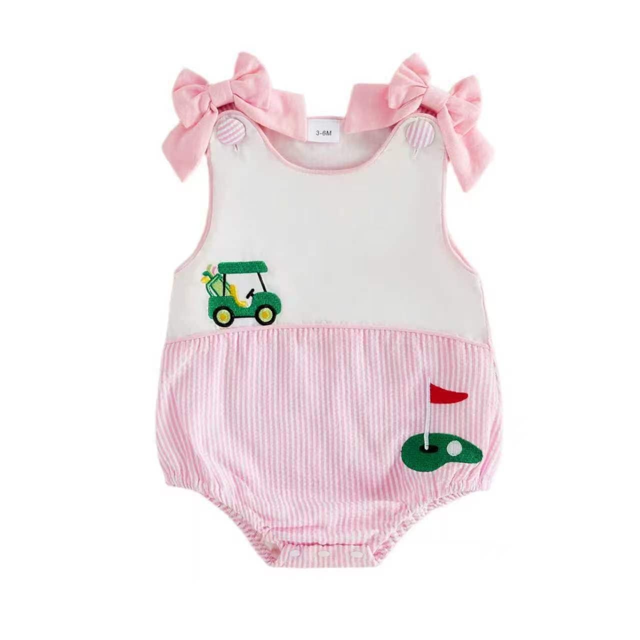 European and American cross-border summer new golf-themed baby vest with bow cartoon embroidered bag for baby girl