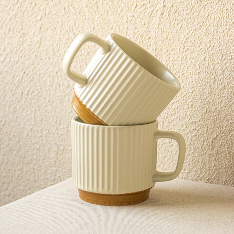 Creative Retro Style Mug with Embossed Vertical Lines Ceramic Water Cup Stackable Cup Coffee Cup Home Cup High Appearance Cup