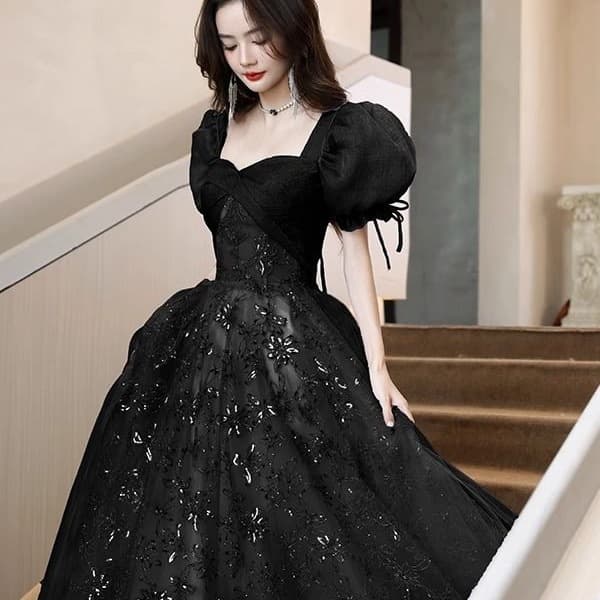 Black Evening Dress Light Luxury Unique Banquet Temperament Host Chorus Conductor Adult Ceremony Graduation Performance Costume