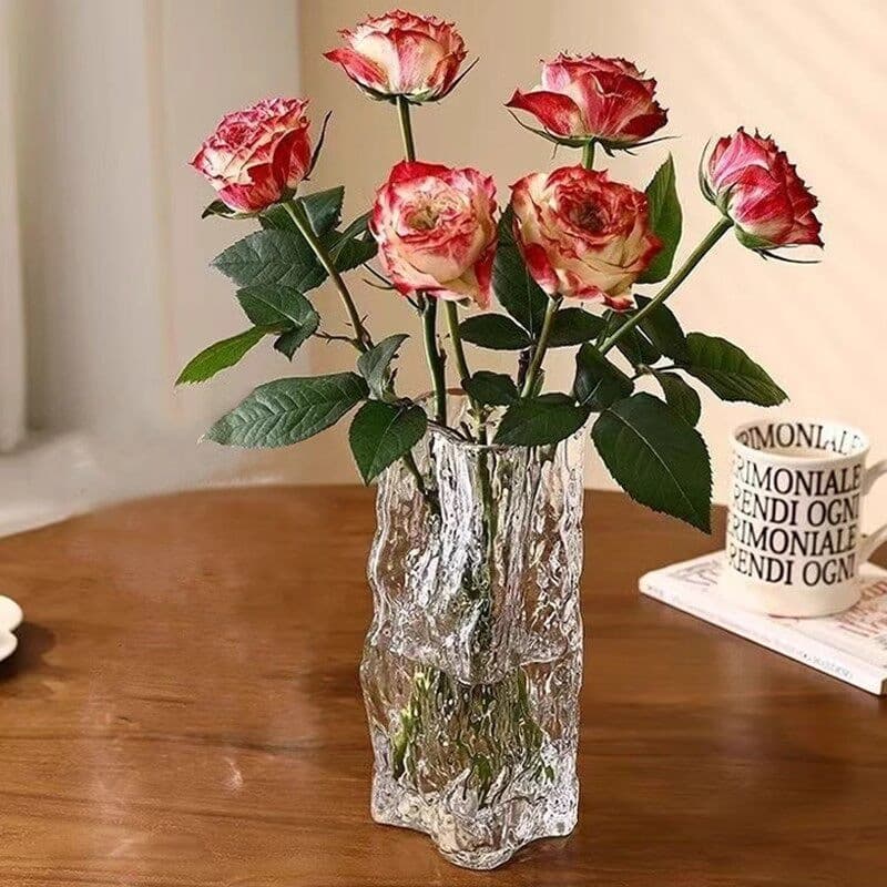 Crystal Glass Vase for Fresh Flowers, Lilies, Roses, Desktop Living Room Decoration, Boutique Light Luxury Style