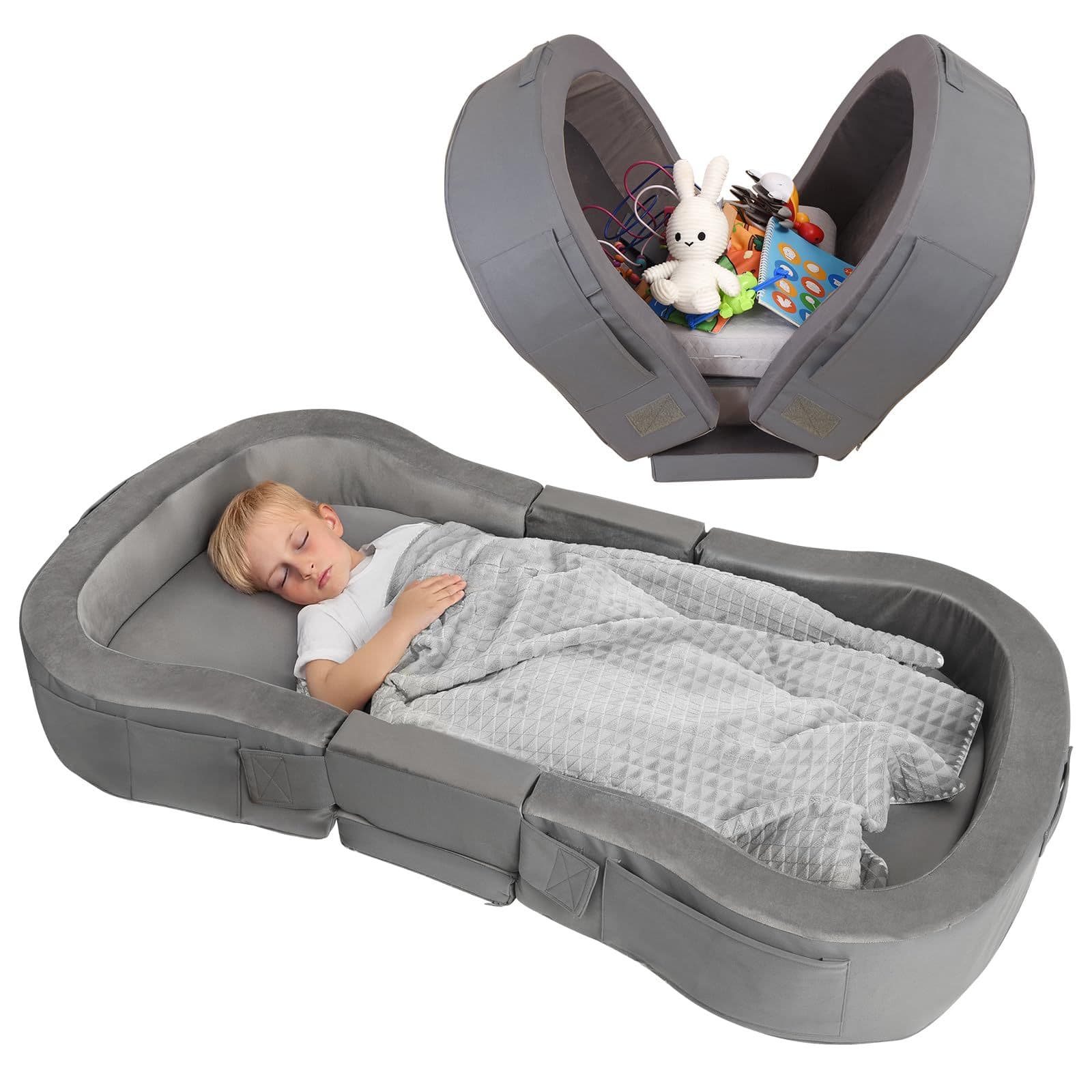 Toddler travel bed, children's folding bed, portable storage, outdoor parent-child travel crib, mid-bed to prevent rolling