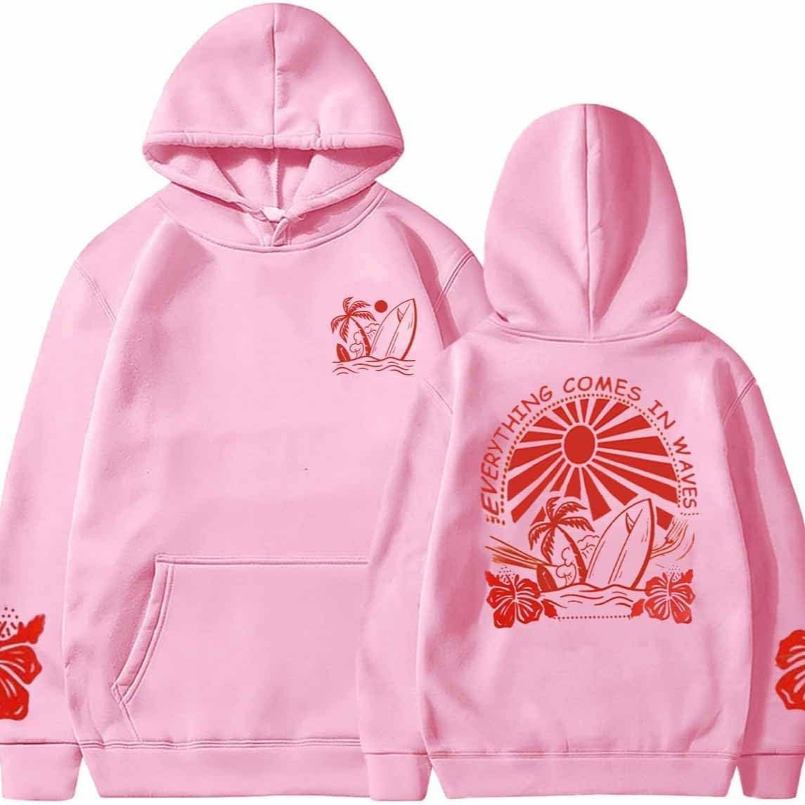ASTANFY Women's Patterned Hoodie Everything Has Waves Hood