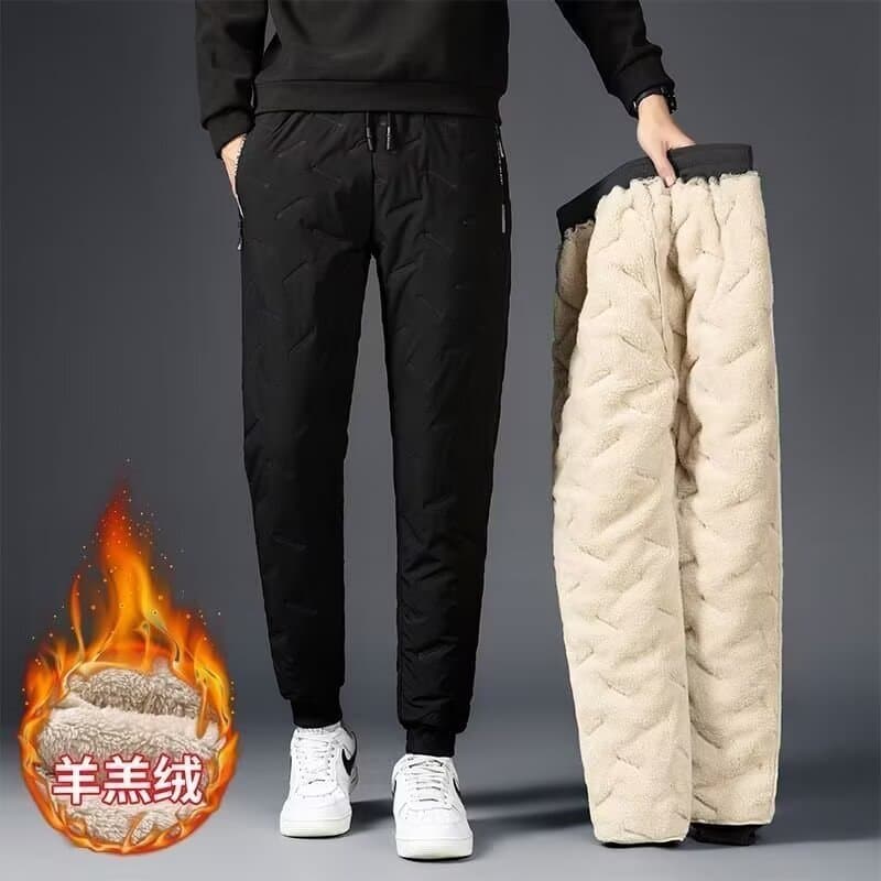Men's fleece-lined, thickened, warm pants, plus size, extra-large, loose fit, winter cotton pants, casual pants.