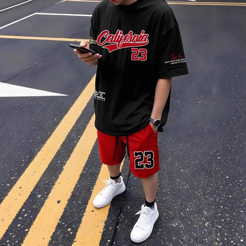 Letter 3D Digital Print Casual Cross-border Export Men's Best-selling Short Sleeve T-Shirt Set for AliExpress and Amazon