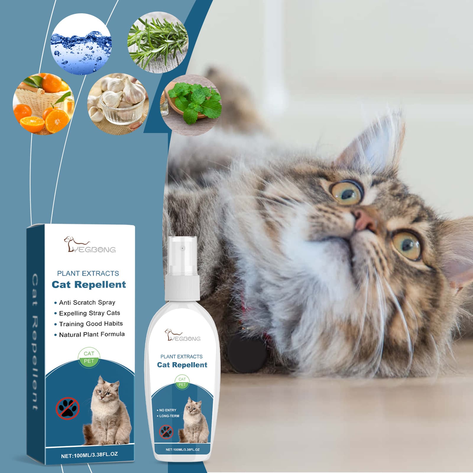 Yegbong Indoor Cat Repellent Spray - Pet Repellent to Prevent Cats from Getting on Bed.