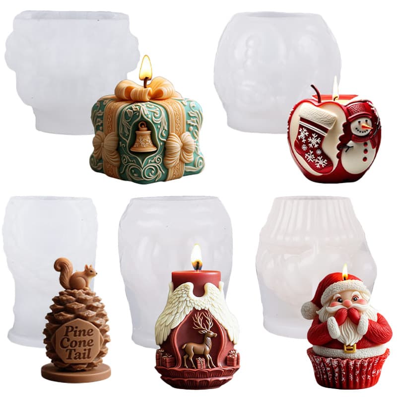 Christmas Series DIY Christmas Atmosphere 3D Apple Pinecone Snowman Gift Box Aromatherapy Candle Silicone Mold