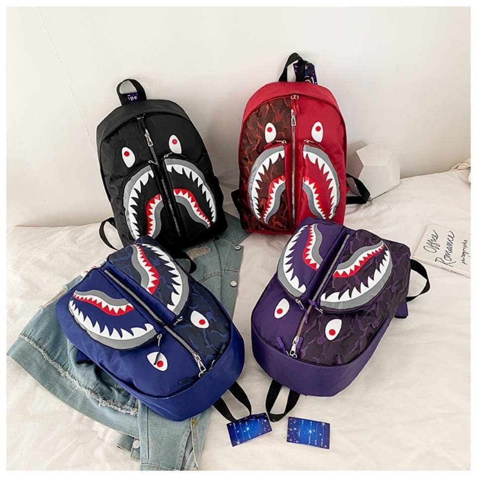 2022 New Shark Backpack BAPE Personalized Graffiti Student Backpack Unisex Fashion Trendy Backpack
