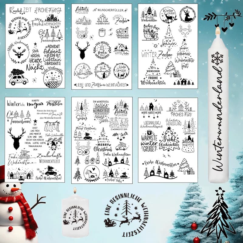 Cross-border new German Christmas theme decorative candles, water decals suitable for any surface, DIY in stock