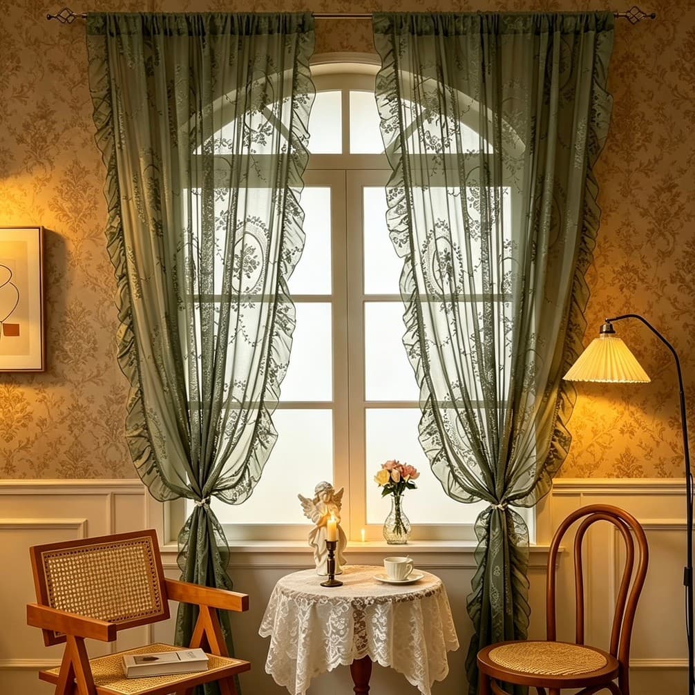 French mirror flower window screen screen curtain light-proof living room balcony bay window bedroom light luxury style window