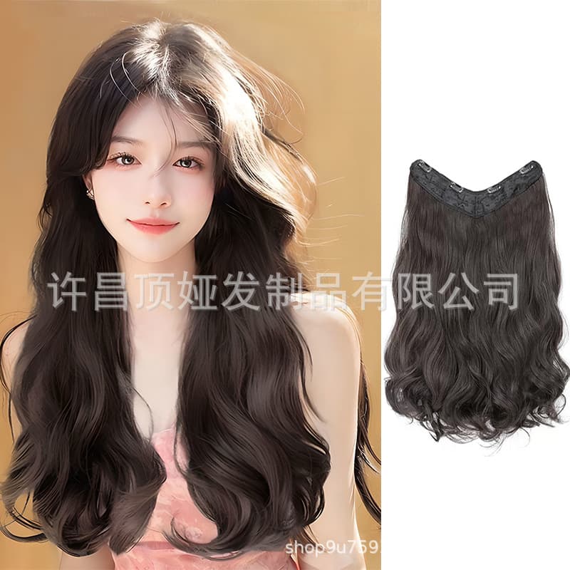 Wig Women's Long Curly Hair Natural Fluffy Invisible One-piece Large Wave Lightweight and Traceless Hair-adding Wig Hair-extension