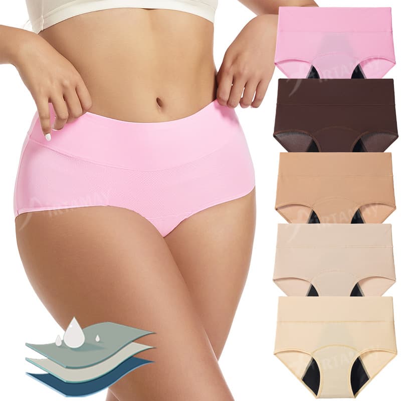 Popular Multi-Color Options, 3-Layer Absorbent Menstrual Period Panties for Women, Breathable and Leak-Proof Menstrual Underwear