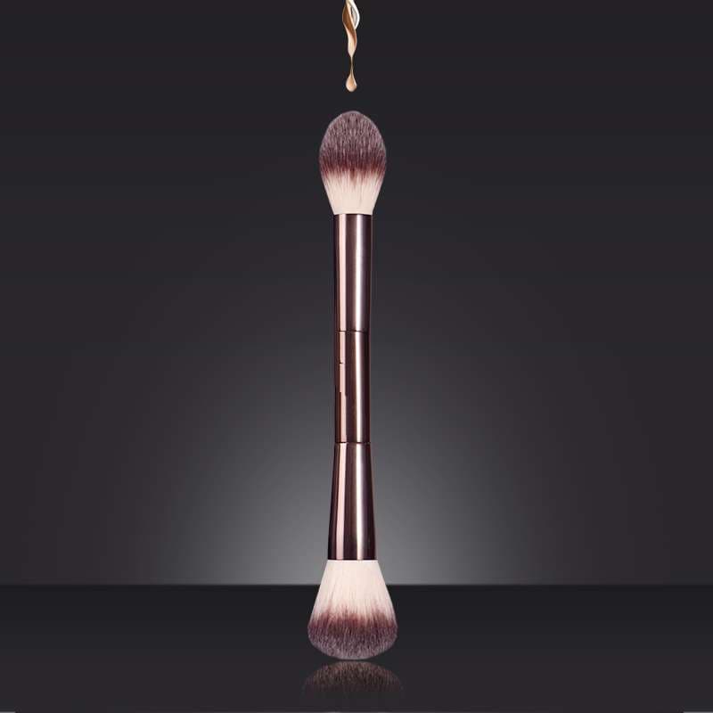 Cross-border Dual-Ended Powder Brush Synthetic Fiber Aluminum Tube Makeup Tool Brush Foundation Brush