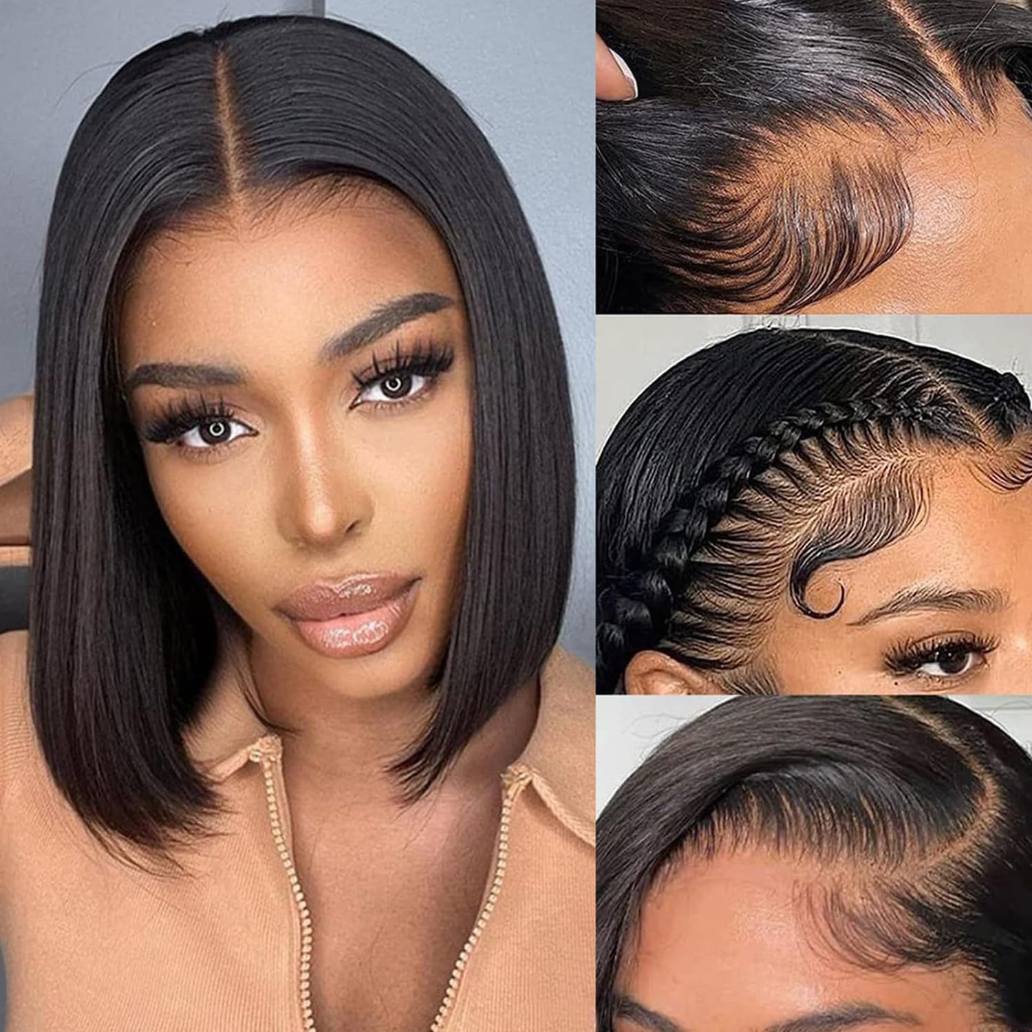 12A 200% Density BOB Glueless Wig 100% Human Hair Real Hair Wig Bone Straight Hair