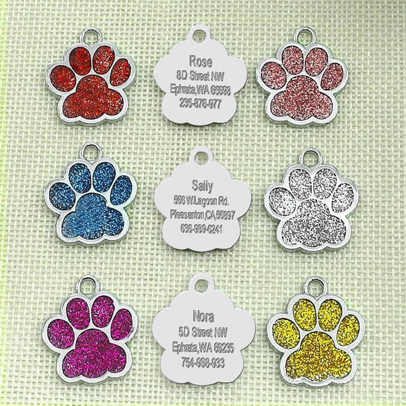 Zinc Alloy Dog Paw Print Anti-Lost Tag Glitter Powder Multicolor Pet Accessories Cartoon Pattern Unisex Metal Crafts