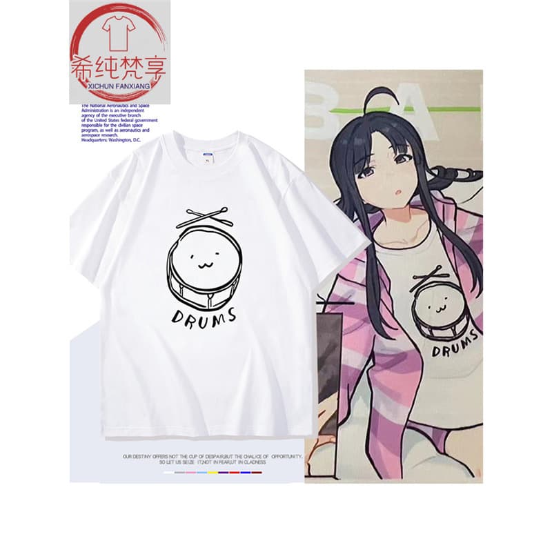 Anohito Subaru Drums Same-Style Short-Sleeve T-Shirt for Summer, Unisex Student Anime Cotton Clothing
