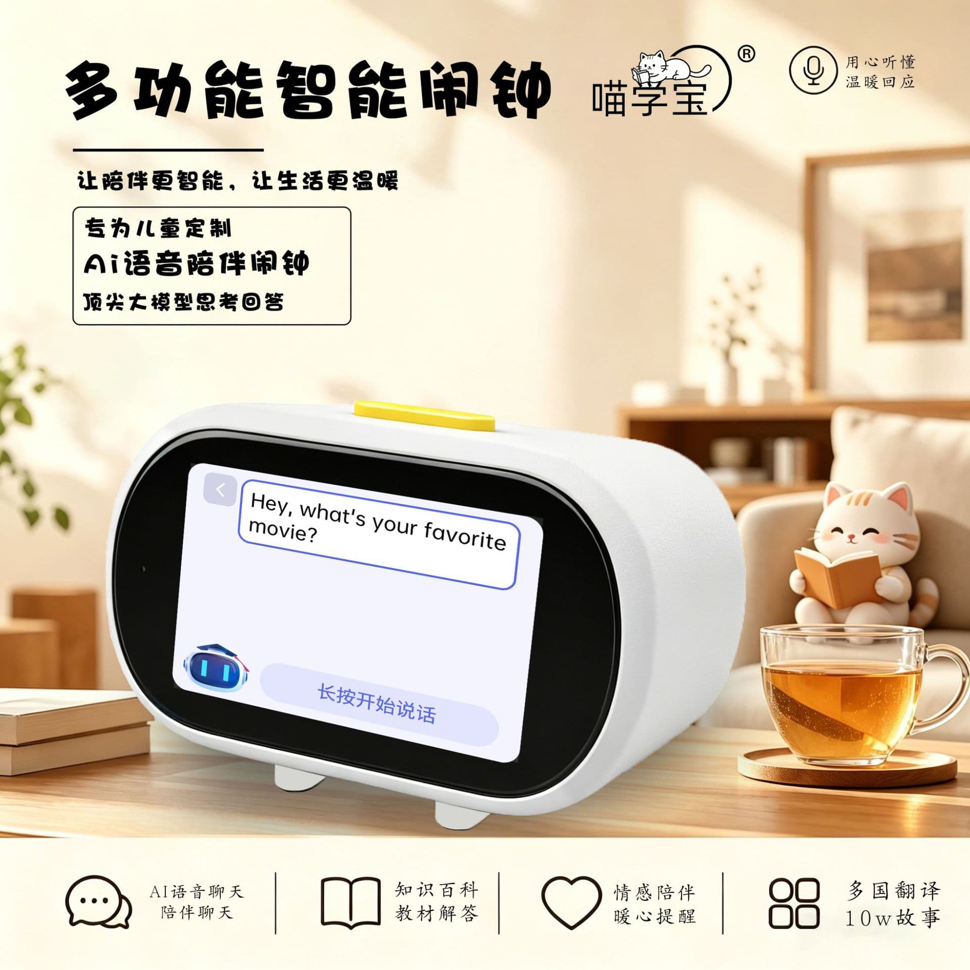 New AI Smart Voice Companion Children's English Learning Story Listening Ear Training Wake-up Timer Educational Alarm Clock
