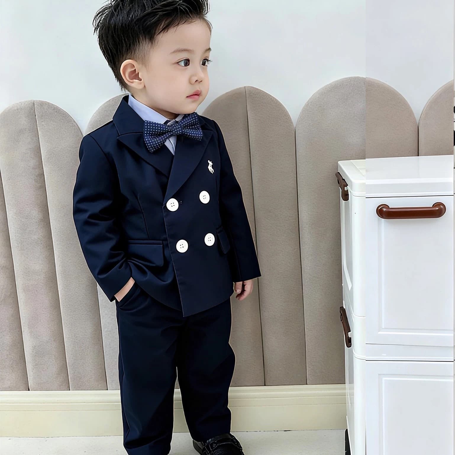 Baby Boy First Birthday Suit Spring Autumn New Arrival British Style Handsome Tuxedo Outfit for Toddler Host Ceremony