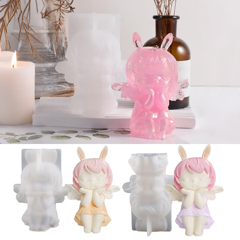 DIY Angel Wings Girl Resin Mold, Handmade Cute Doll Figurine Silicone Mold for Candle Making Wholesale