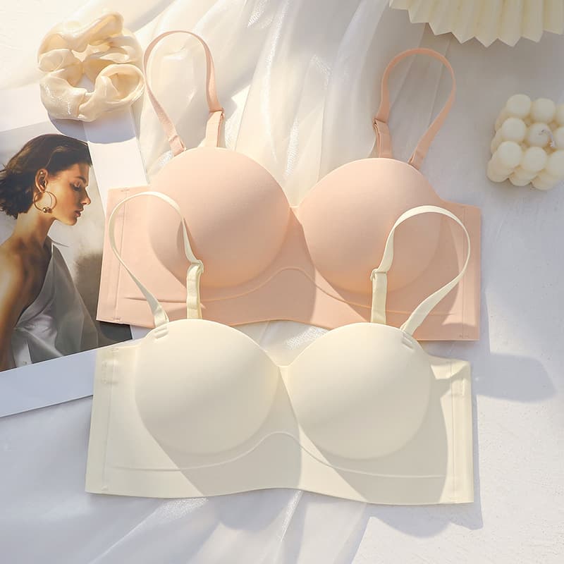 Seamless Bra for Women, Small Bust Push-Up Enhances Size, No Empty Cups, Side Fat Control, Anti-Sagging, Thin Half-Cup Strapless Bra