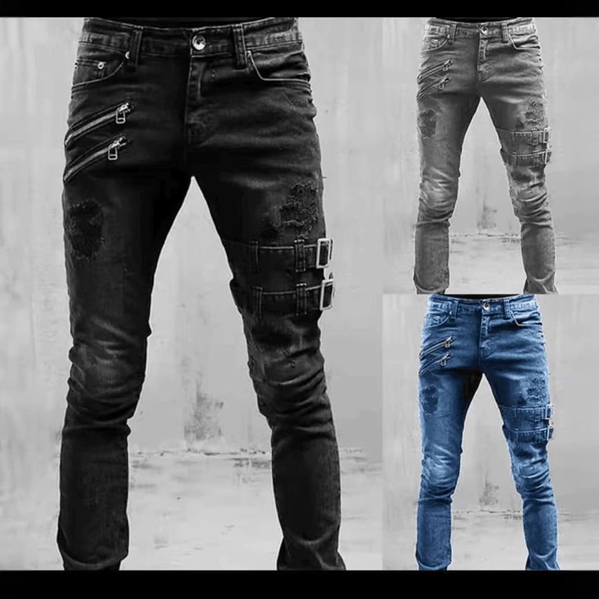 Cross-border exclusive Europe/US new motorcycle personality popular Amazon Wish exclusive stretch skinny jeans