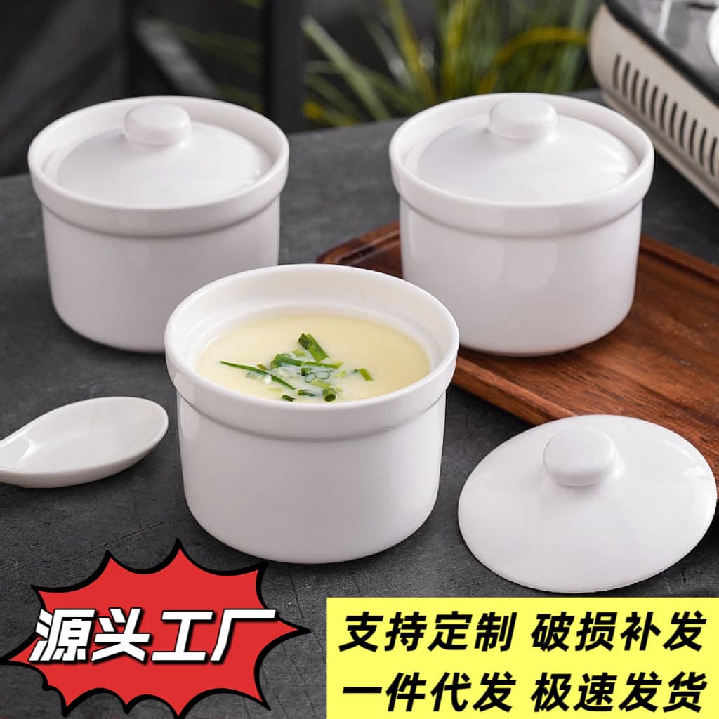 Large Commercial Ceramic Stewing Pot with Lid, Double-Boiled Soup Container for Home Use, Single Serving Clay Pot