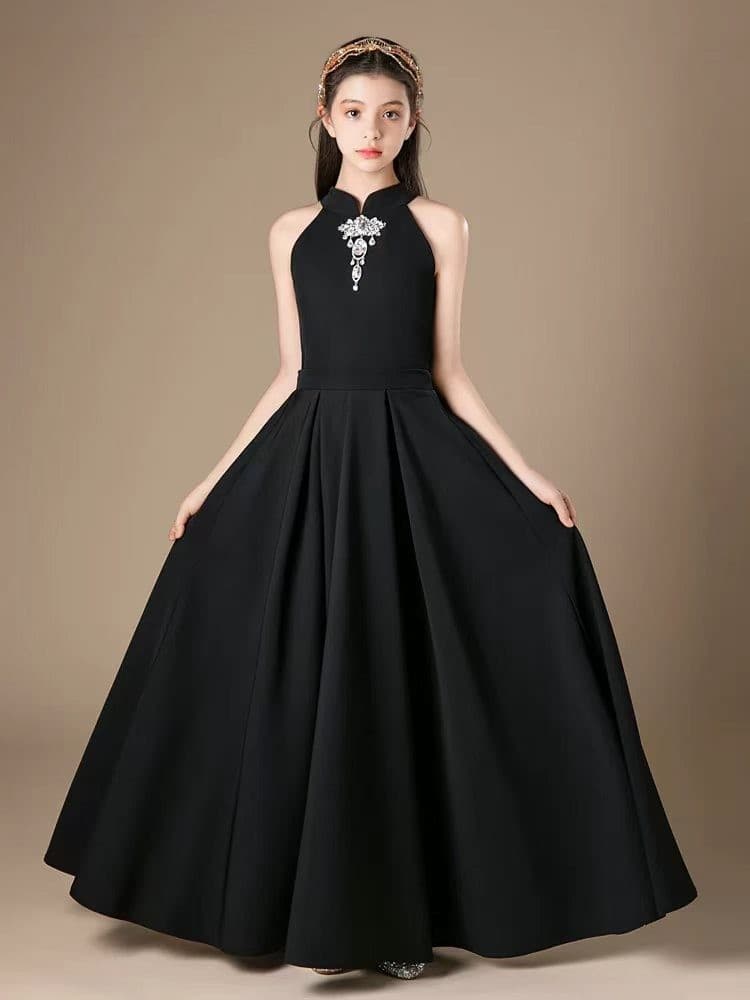Black evening dress for women 2026 new style French high-end adult piano performance cello solo performance graduation