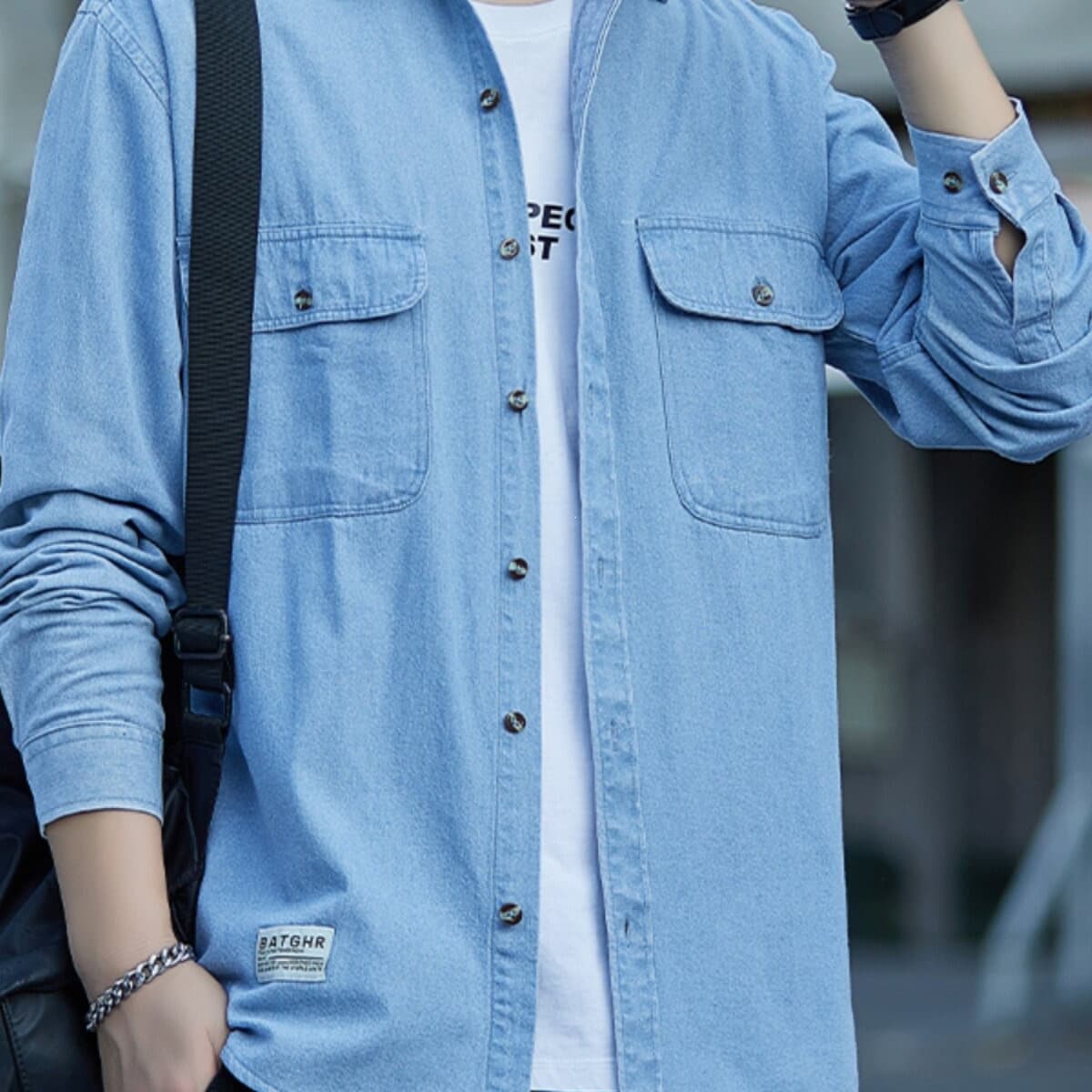 Denim Jacket Men's Shirt Long Sleeve Spring Autumn Wrinkle-Resistant Denim Fabric, Work Business Casual Real Pockets