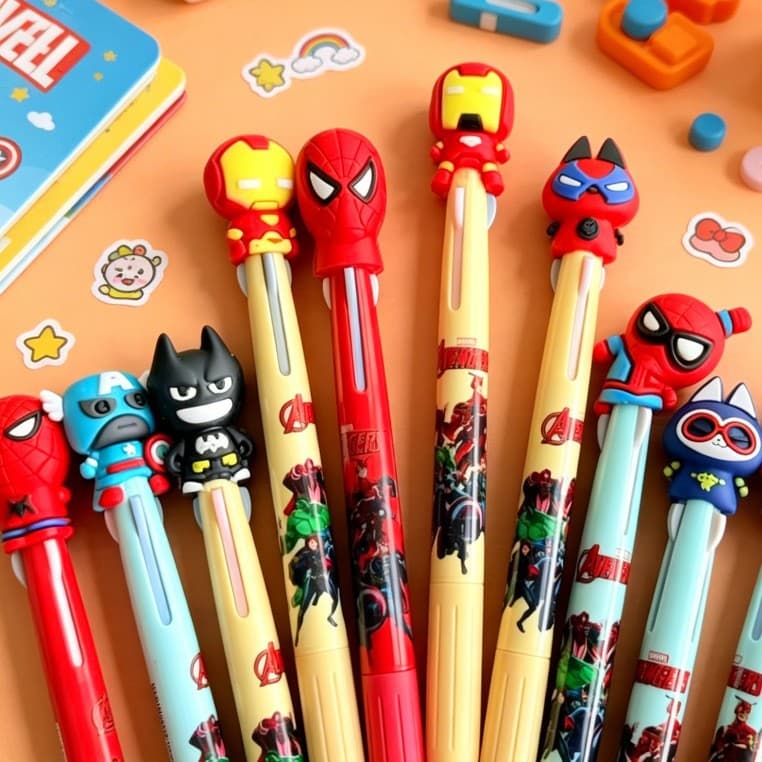 Cartoon Marvel Movie Iron Man Spider-Man Ballpoint Pen Cap Pen Accessories Soft Gel Gel Pen Protective Cover Wholesale