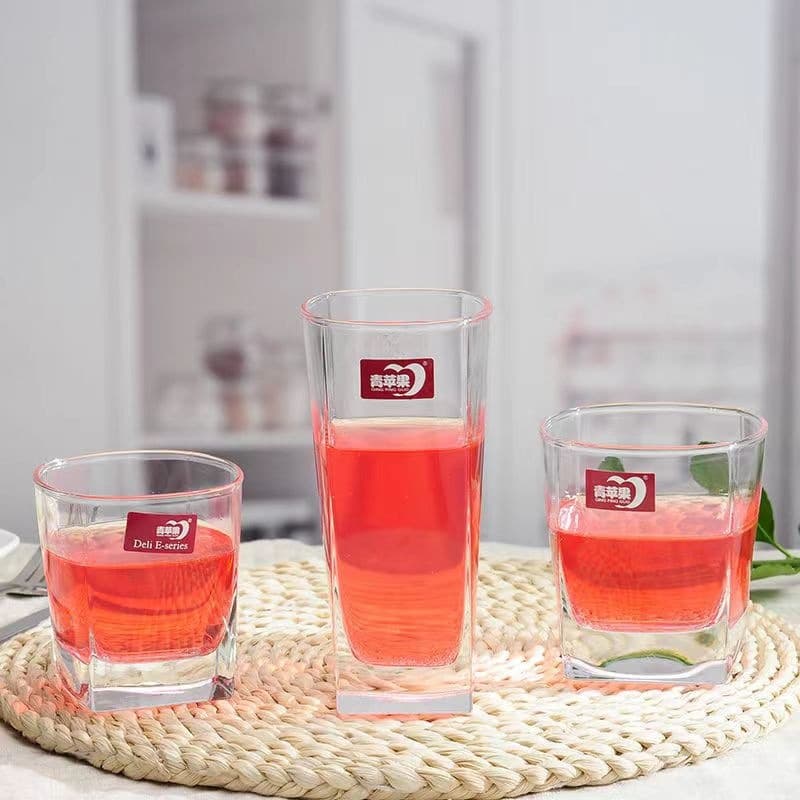 Green Apple Lead-Free Glass Tumbler Whiskey Glass Beer Mug Thick Bottom Square Heat-Resistant Glass Cup Y5401