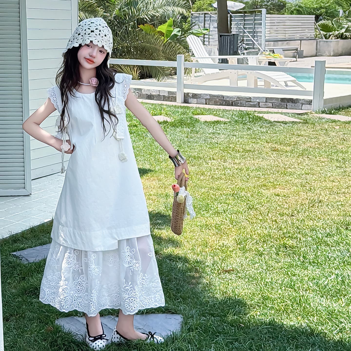 Girls Summer White Dress Big Girl Fairy Princess Dress Children Fashion Cool Cotton Dress