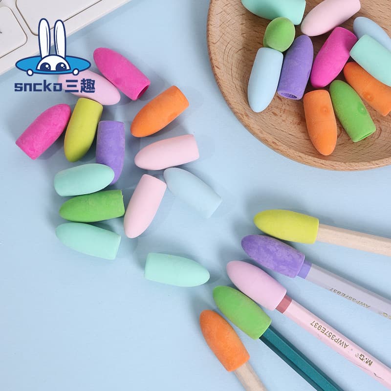 Sanqu Colored Cylinder Head Eraser Cap Bullet Writing Pencil Replacement Small Eraser Head Cross-border Wholesale