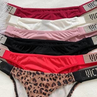 Women Panties  Rhinestone Letter Comfort Brief Sexy T-back