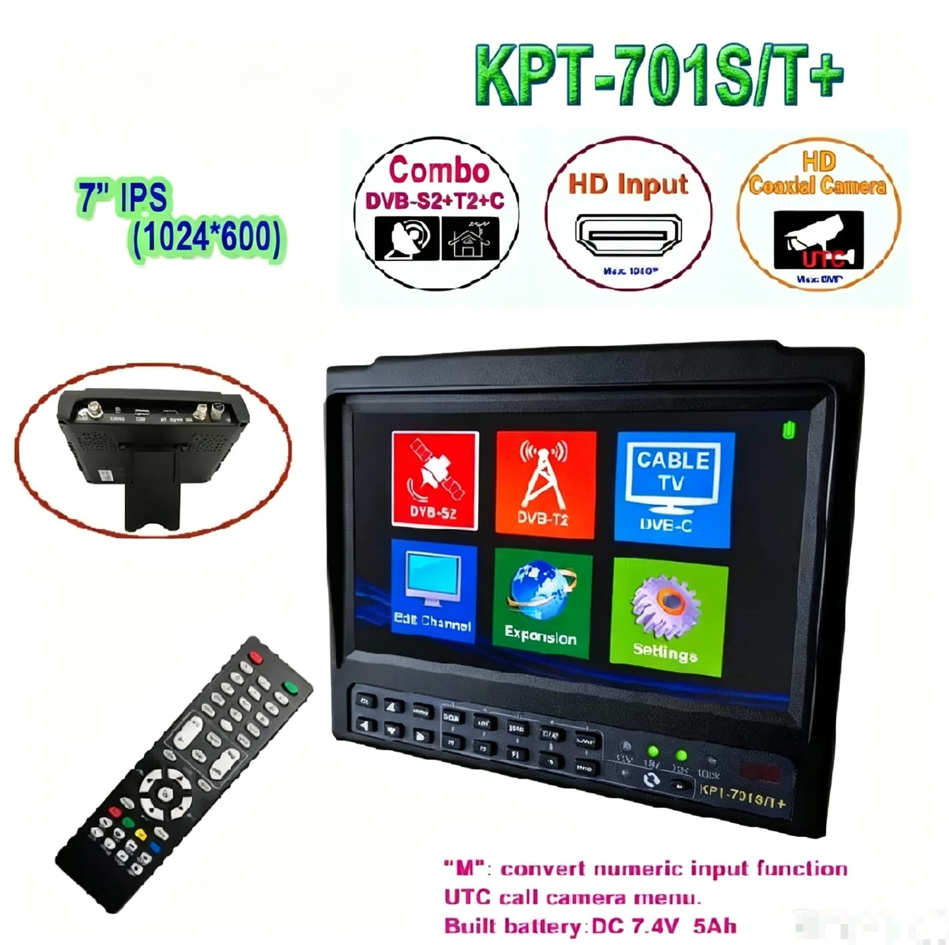 KPT-701S/T+ DVB-S2/T2/C/AHD/UTC H.265 Satellite Finder 7inch