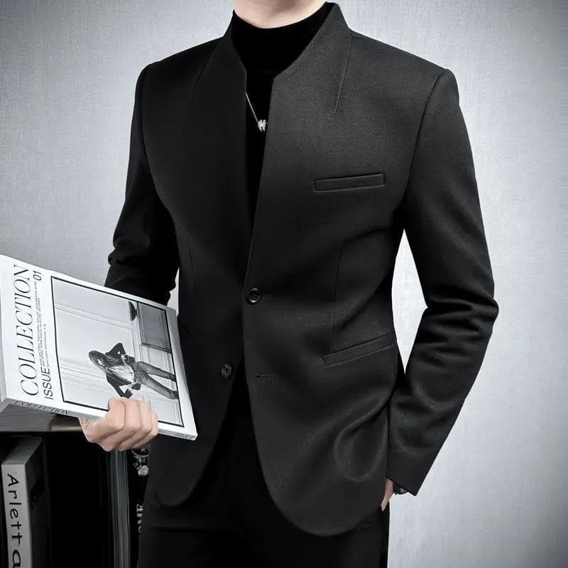Men's Casual Chinese Zhongshan Suit, New Stand Collar, Woolen Fabric, Spring Winter