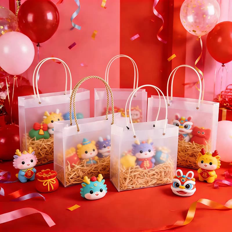 In Stock PP Plastic Handbag Wedding Candy Bridesmaid Gift Bag Valentine's Day Birthday Transparent Gift Bag Customizable