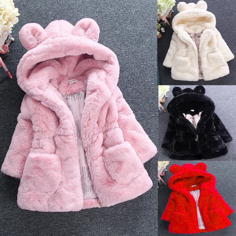 2025 New Winter & Autumn Girls' Faux Fur Cotton Coat with Ears, Thickened Quilted Jacket for Kids