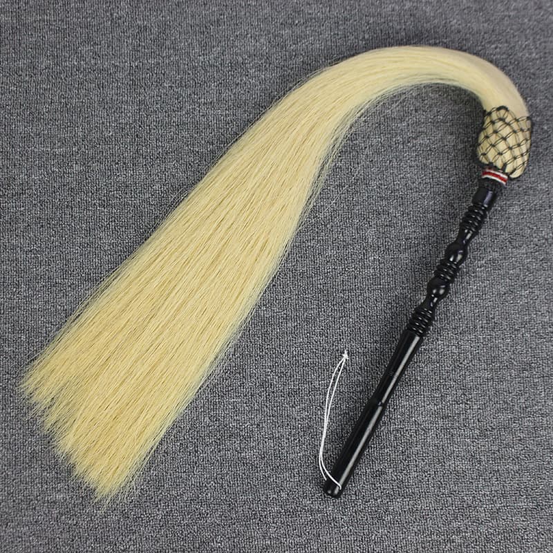 Genuine Horsehair Tai Chi Whisk Fly Whisk Ritual Tool Prop Floating Dust Daoist Supplies Eunuch Buddhist Dust Sweeping Duster Floating and Sinking