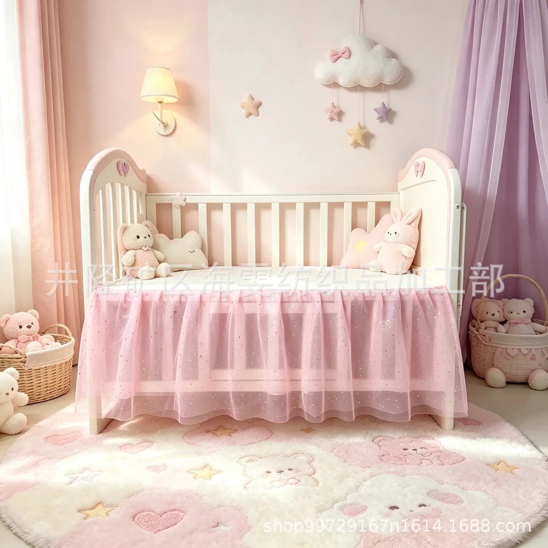 Cross-border supply princess style baby bed cover laser colorful sequin soft gauze baby bed dust cover toddler bed skirt