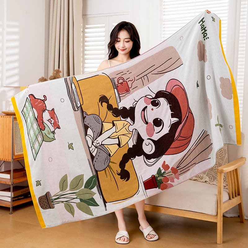 Class A pure cotton gauze bath towel unisex home use absorbent quick-dry extra-large all-cotton children cartoon school shower wrap
