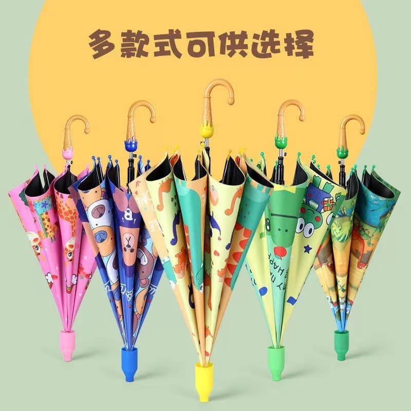 Dual-use sun and rain cartoon black coating sun protection umbrella, for kindergarten kids, automatic, customizable with logos.