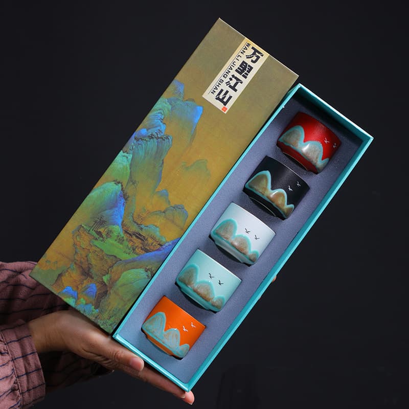Tea Cup Ceramic Tea Cup Tea Set Hand-Painted Landscape Scenery Kung Fu Single Cup Master Cup Business Gift Box Set